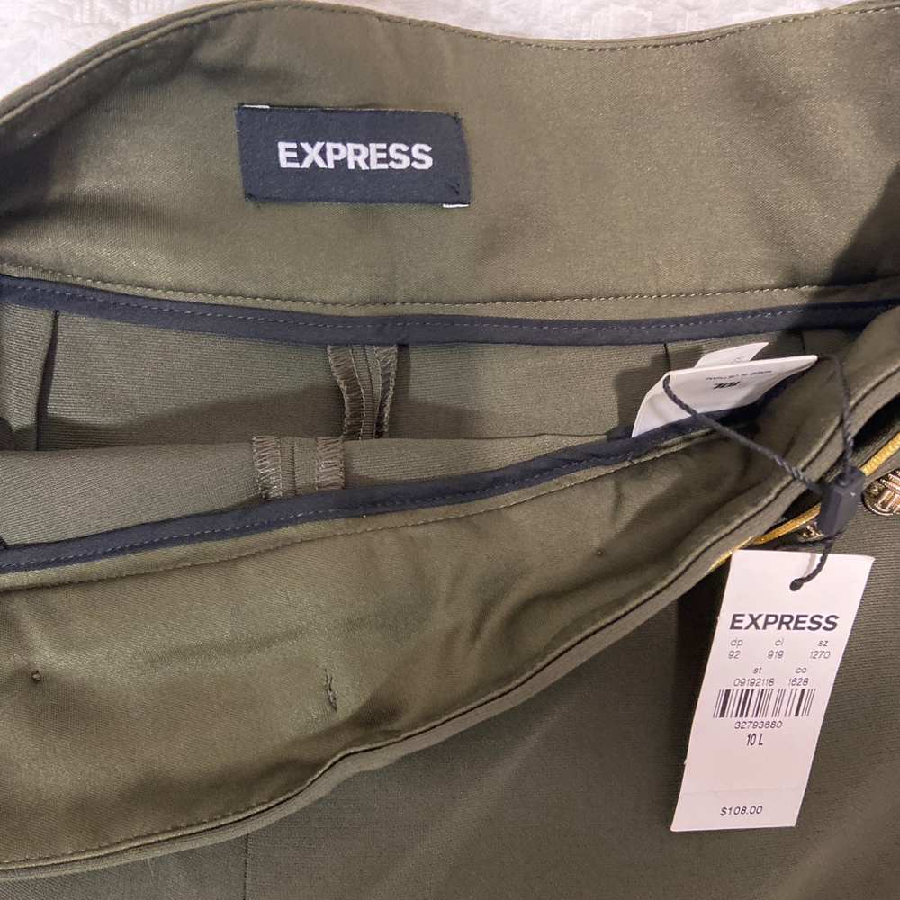 Express Wide Leg Trousers Pant Size 10 Long NWT Olive Green High-Waisted - Picture 4 of 8